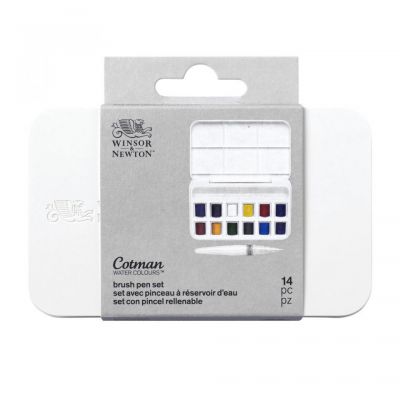 Komplet farb akwarelowych Cotman Winsor & Newton 12 kol plus pisak pędzelkowy brush pen set