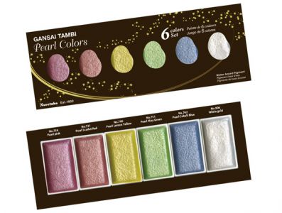 Farby akwarelowe Gansai Tambi Pearl colors Kuretake, 6 perłowych kolorów